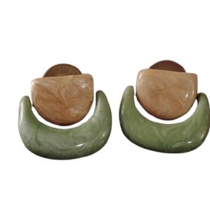 Marbled Resin Geometric Abstract Statement Stud Earrings Earth Tone